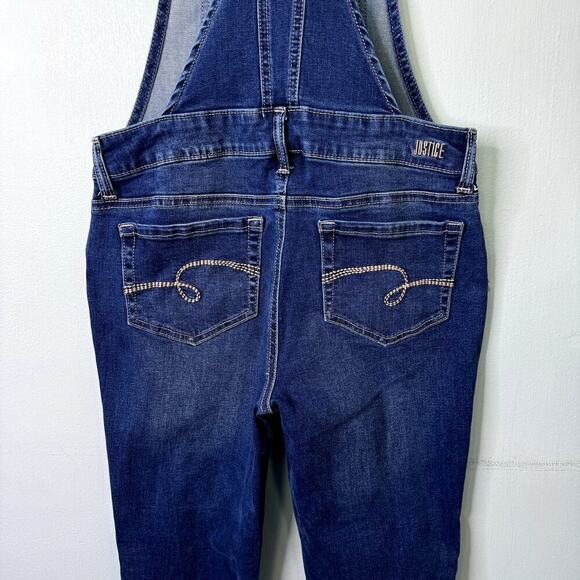Justice Distressed Dark Wash Denim Bib Overalls Skinny Stretch Girl's Size 16 - Picture 11 of 12